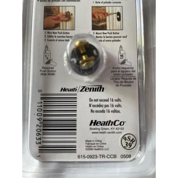 Heath/Zenith Wired Lighted Pewter Finish Doorbell Push Button 923-C - Picture 3 of 15